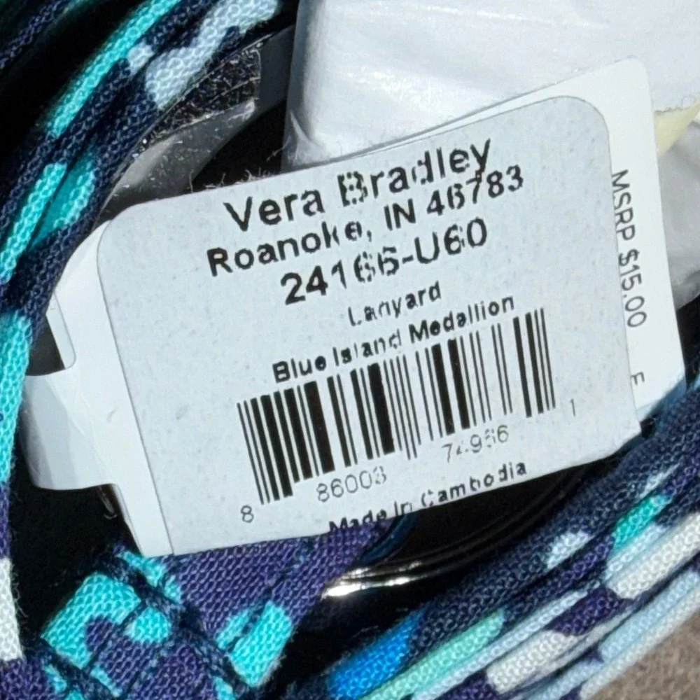 Vera Bradley Lanyard Blue Island Medallion Quilted Cotton ID Key Holder 24166U60